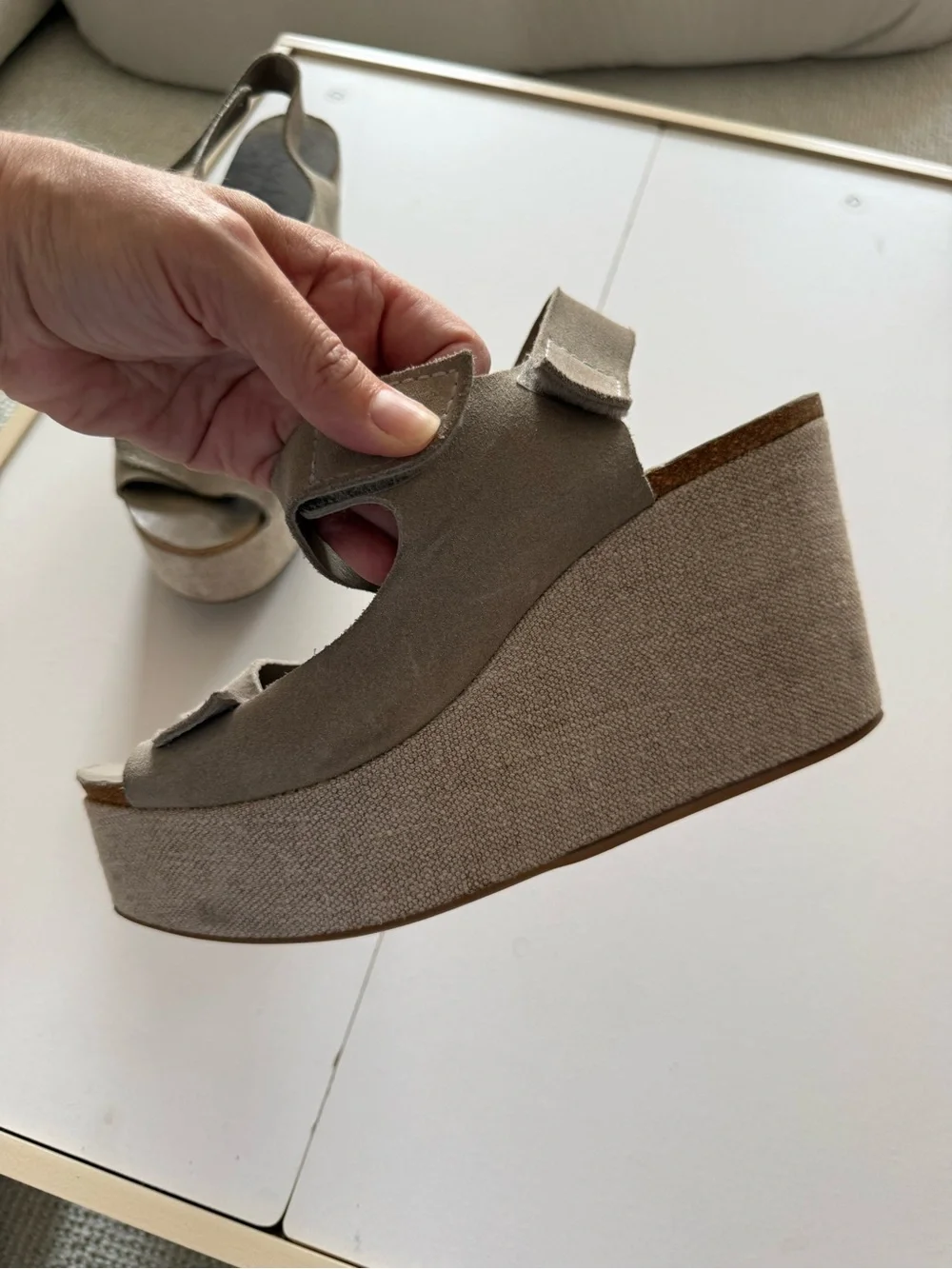 Pedro Garcia Gray Suede Platform Wedge Sandals